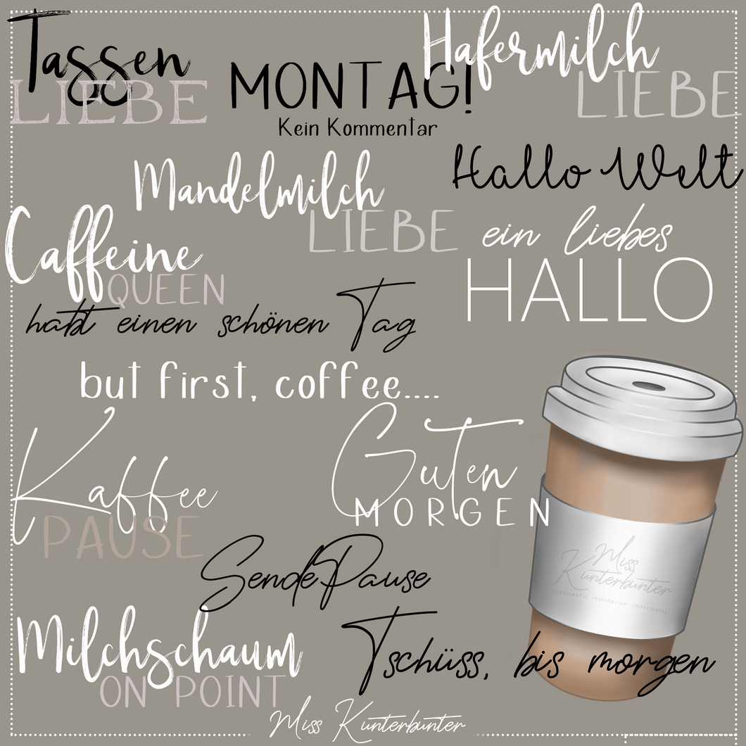 Freebie - Instagram Story Sticker 'Guten Morgen & Kaffee' Brush Basic weiß & schwarz digital png